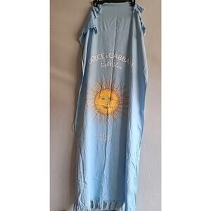 NWOT Dolce & Gabbana light blue sun cotton beach towel w/fringe 63" x 28"